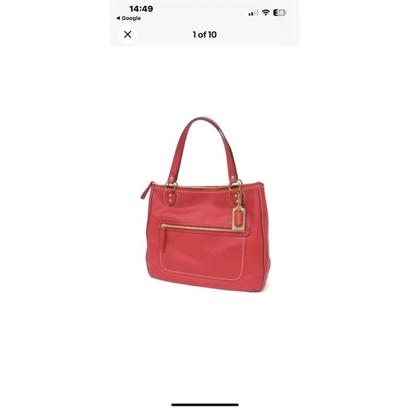 Coach Poppy Hallie Red Leather Tote Handbag Contrast Stitching 22424 MINT - Picture 12 of 12